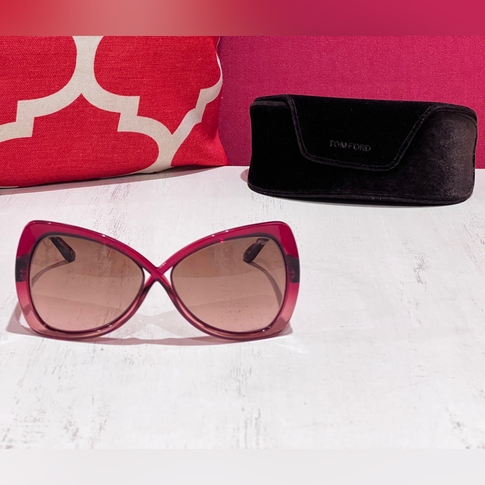 Tom Ford Women's Square Red Rose Sunglasses - Picture 3 of 11